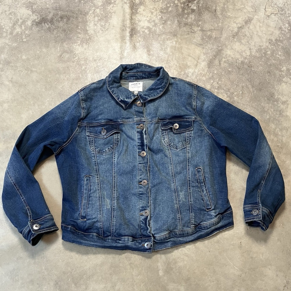 Torrid Denim‎ Jean Jacket Womens Size 1X Blue Collared Stretch Button Front